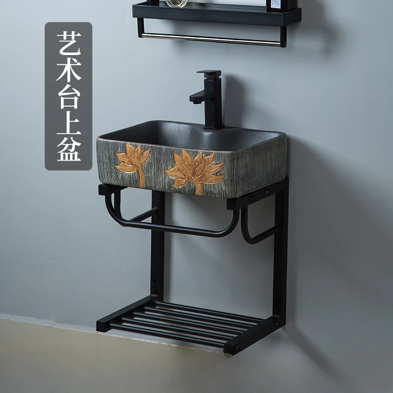 Wall-mounted washbasin, simple stainless steel stand, washbasin, ceramic wall-walled washbasin, bathroom, balcony, art,