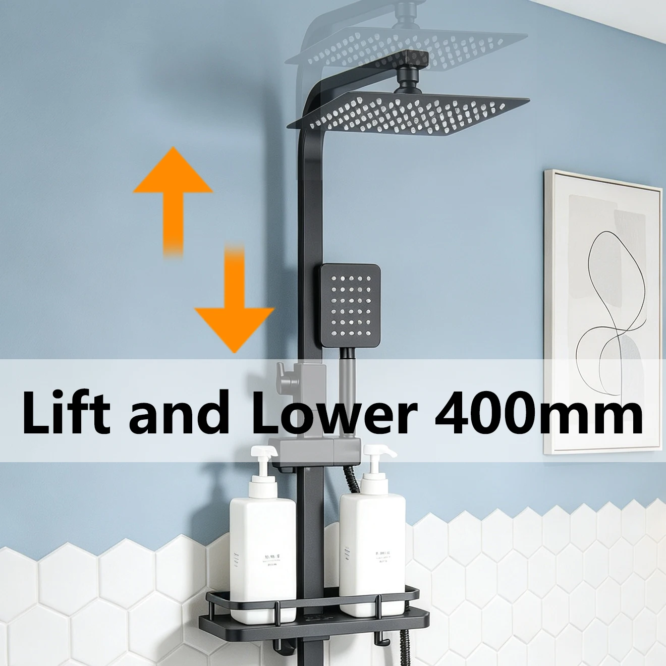 SINLAKU Bathroom With Rack Shelf Black Rainfall Shower Set Outdoor Bathtub Mixer Tap Shower Faucet 4 Function Shower System