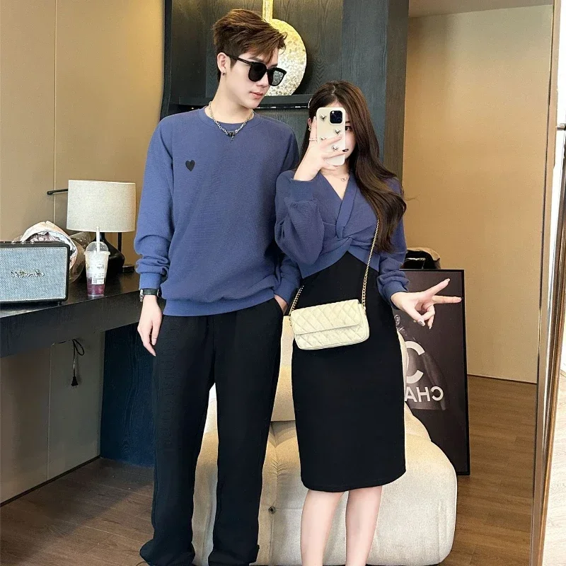 Family Clothes Korean Mom Daughter Girl Dress Sets Dad Son Child Matching Sweatshirts Baby Romper Women Dresses Outfits Couple