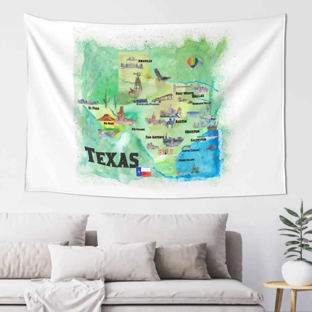 

USA Texas Travel Poster Map with Highlights Tapestry Room Decor Aesthetic Bedroom Decoration Wall Decoration Items Tapestry