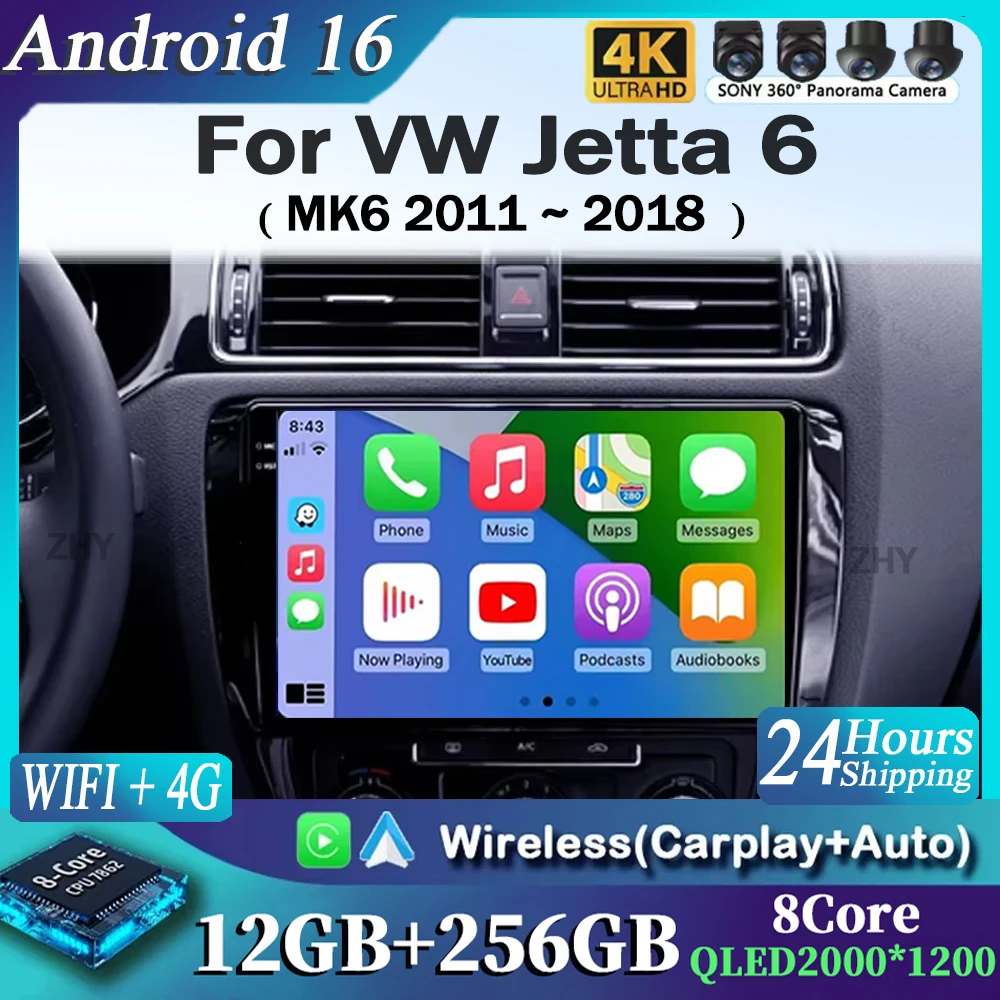 Radio de coche de 10 pulgadas para Volkswagen VW Jetta 6 MK6 2011 - 2018 Carplay inalámbrico Android Auto reproductor Multimedia navegación estéreo para coche