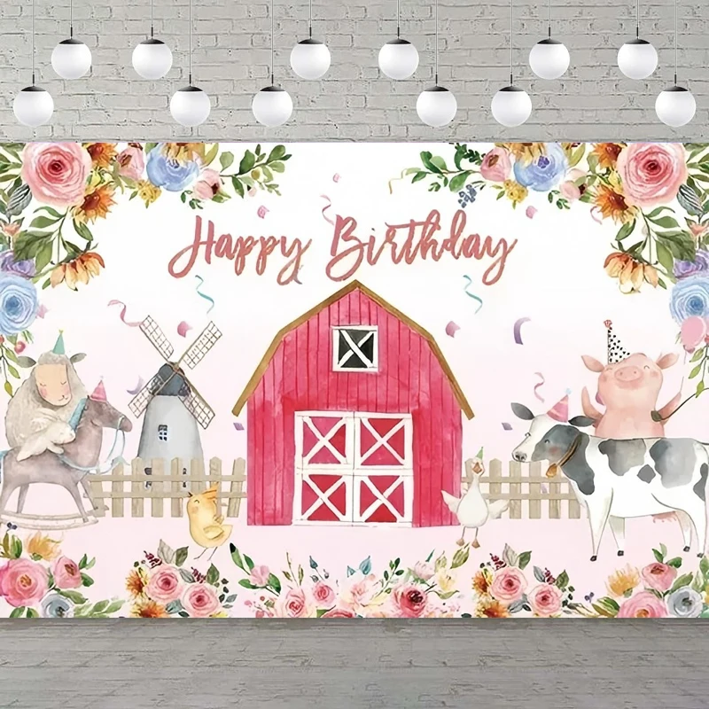 

Фон для фотосъемки розовый акварель ферма животное сарай корова фон настенный баннер Декор дети девушка плакат с днем рождения