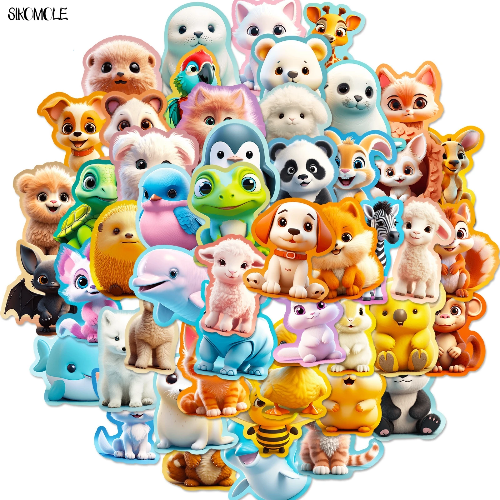 10/50/100PCS Cartoon 3D Cute Small Animals Sticker Kawaii Children\'s Decoration Stationery Graffiti Stickers Decal Kid Toys Gift