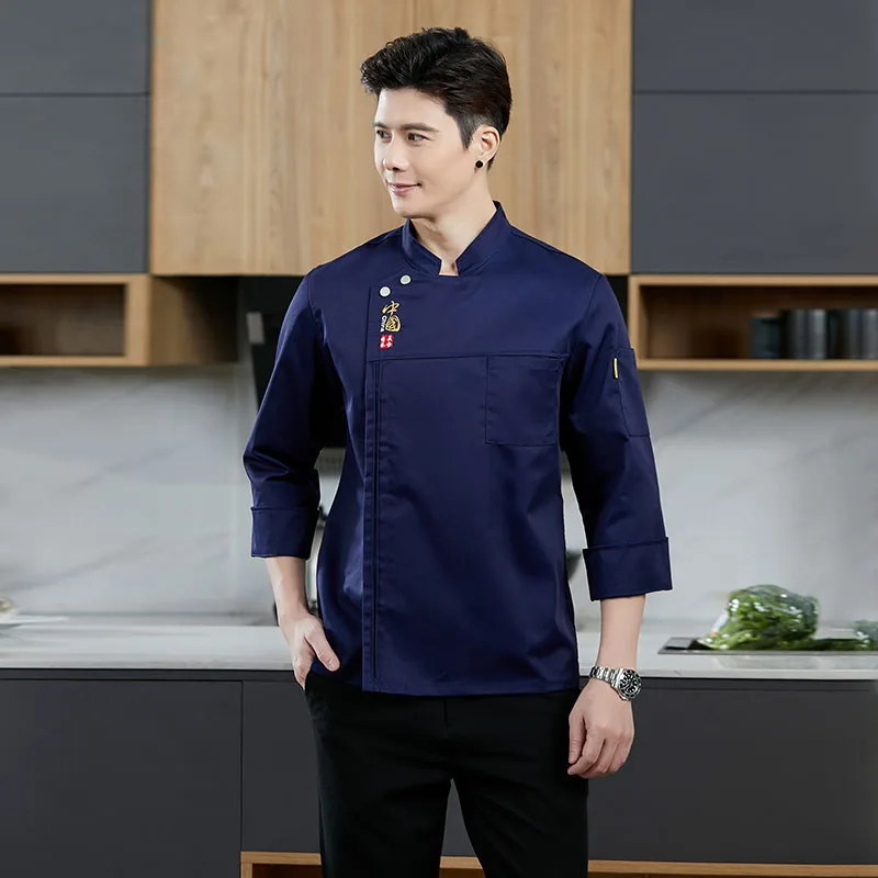 โรงแรม Chef แจ็คเก็ตแขนยาว Overalls ร้านอาหารชาย Cook Uniform ครัวทำงานเสื้อ Cafe ชานม Shop Waiter Workwear