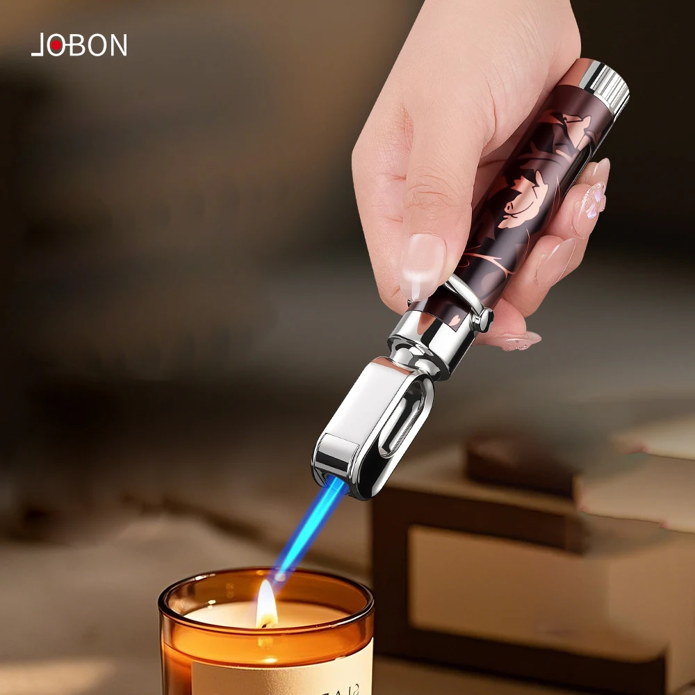 JOBON Blue Flame Cigar Lighter Rocker Arm Ignition Visible Gas Window Safety Buckle Design Creative Design Metal Body view 4