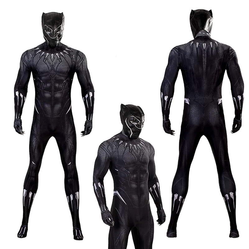 

Movie Black SuperHero Costume Lycra Panther Cosplay Jumpsuit 3D Printed Halloween Costume Spandex Bodysuit Zentai with Mask