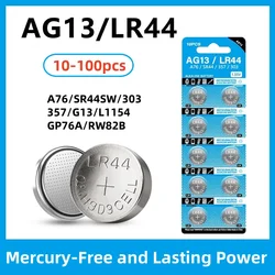 AG13 LR44 A76 357 357A LR1154 SR1154 SR44 1.55V Alkaline Battery For Watch Calculator Car Key Remote Clock Button Coin Cell