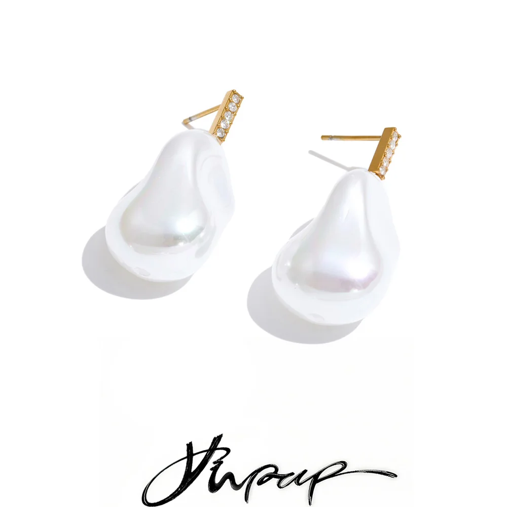 Yhpup Stainless Steel Earrings for Women Baroque Simulated Pearls CZ Chic Fashion Charm Jewelry Wholesale