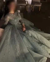 Vestidos de fiesta de manga larga con cuello redondo y lentejuelas con cuentas de lujo personalizados, vestido elegante de celebridad, vestidos de fiesta de noche de alta calidad para mujer