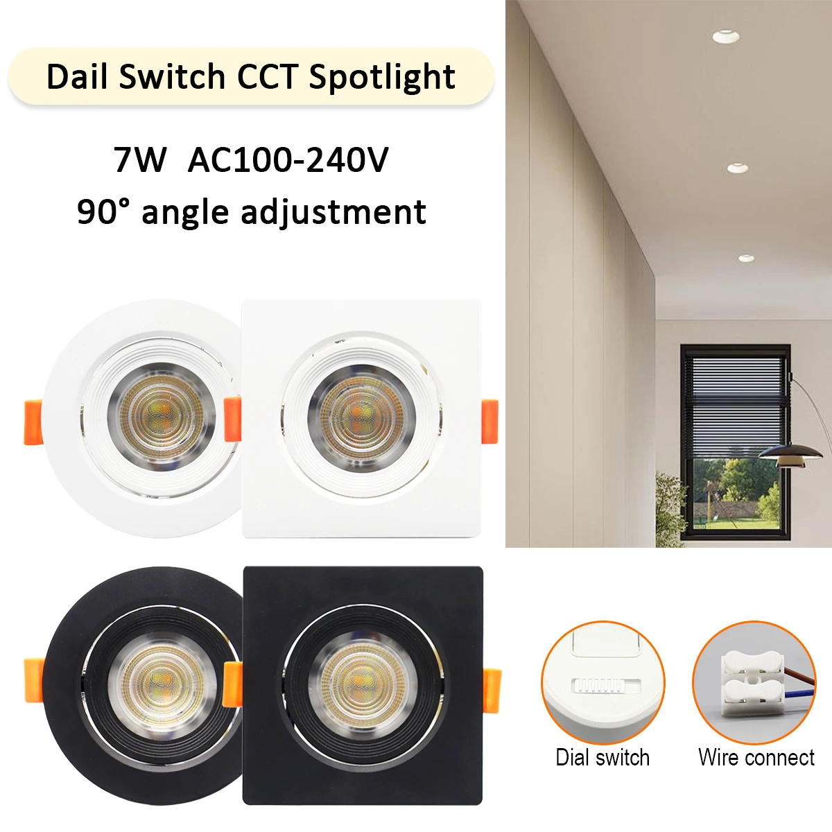 4pcs Adjustable angle LED ceiling spotlight AC 220V 120V CCT embedded white Downlight 7W 770lm for Livingroom home decoration