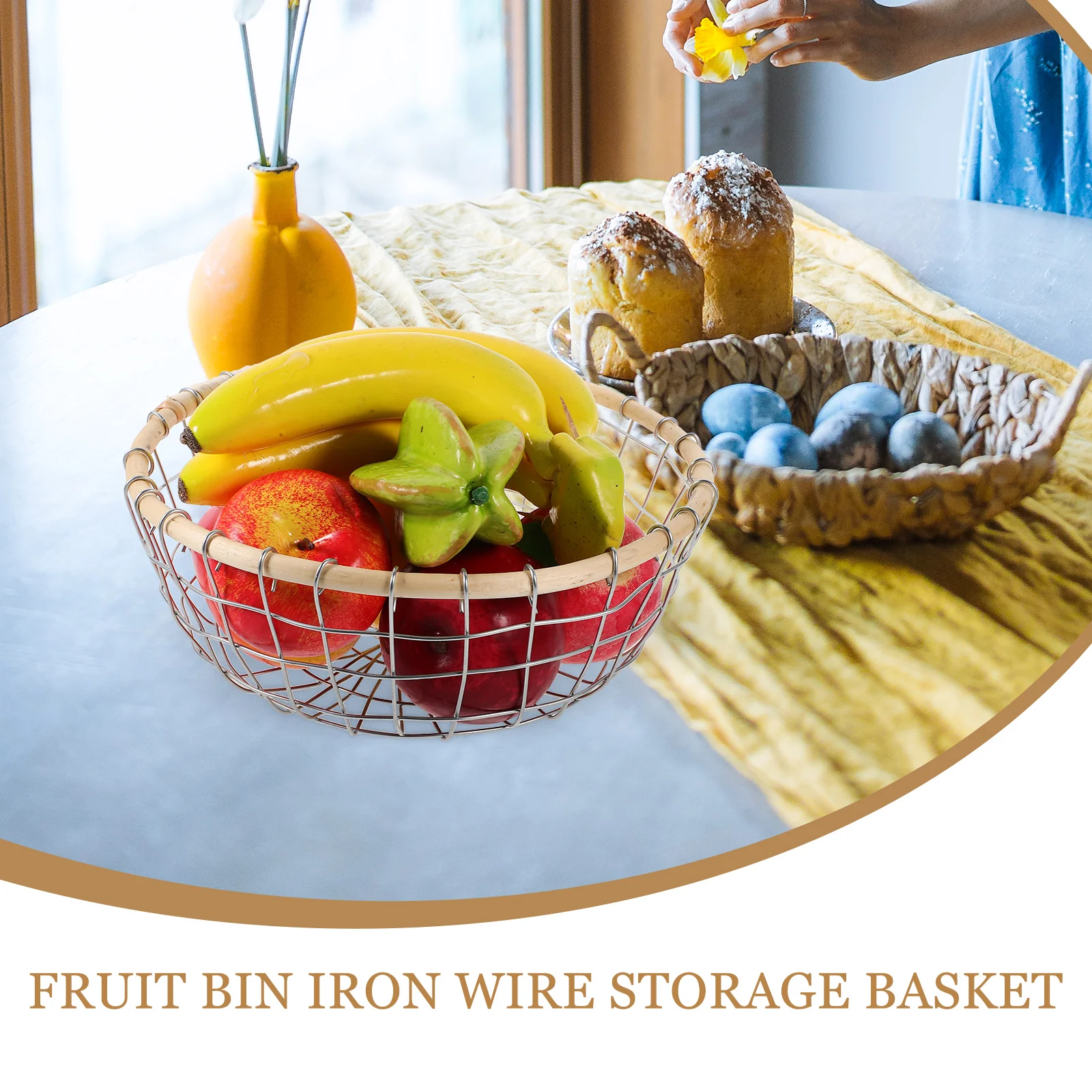 

Iron Wire Fruit Basket Compact Metal Storage Organizer for Kitchen Countertop Desk Bathroom Sundries Storage