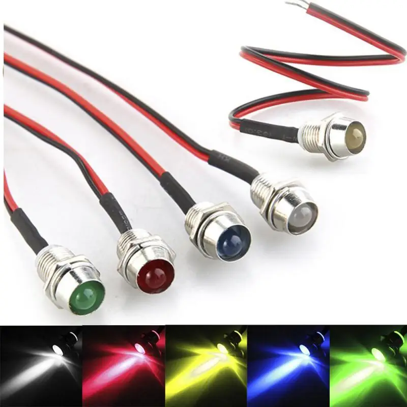 Motorbike Motorcycle 5mm 12V DC Ultra-Bright LED Indicator Light Prewired Lamp Bulb Set With Bezel HolderFor