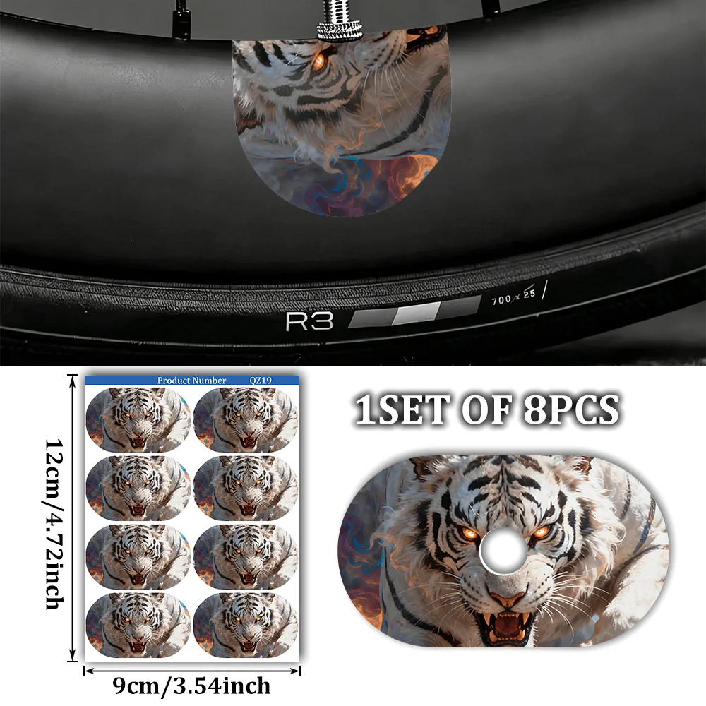 8Pcs Tiger Face Bike Wheel Air Valve Stickers Waterproof Wild Animal Vinyl Cycling Decor Decals