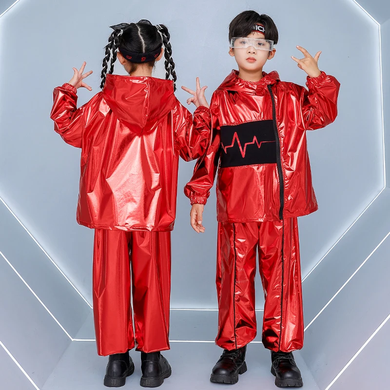 Kinderen Jazzdans Kostuum Futuristische Show Kleding School Prestaties Pak Rode Hip Hop Set Street Dance Kleding VDL4848