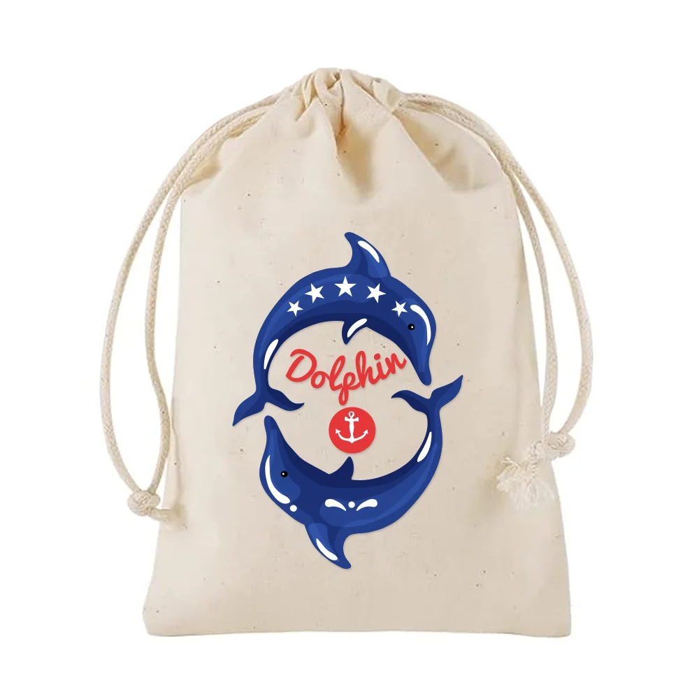 30pcs/lot Nautical Anchor Pattern Drawstring Gift Bags Set 10x15cm 13x18cm Cotton Wrapping Bags for Children's Birthday Parties