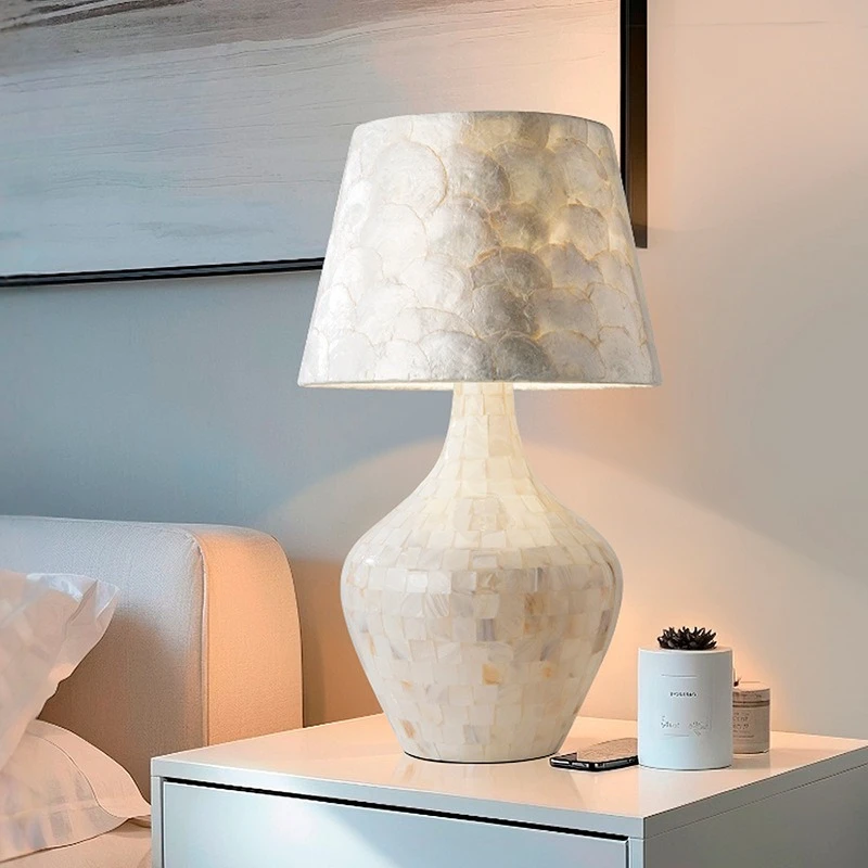 

Nordic Creative Designer Shell Floor Lamp Bedroom Simple Modern Bedsides Fabric LED Reading Table Desk Night Light Warm Romantic