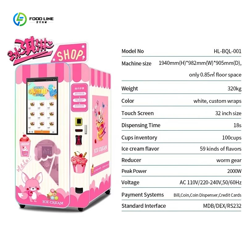 FL Customize Vending Machine Supplier Self Service Soft Ice Cream Smoothie Making Full Automatic Robot Ice Cream Vending Machine