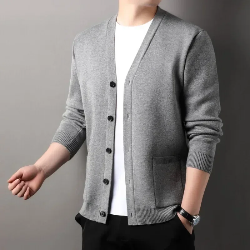 

Men's Casual Design Cardigan Vertical Thickened Long Sleeved Button Coat Cardigan Sweater