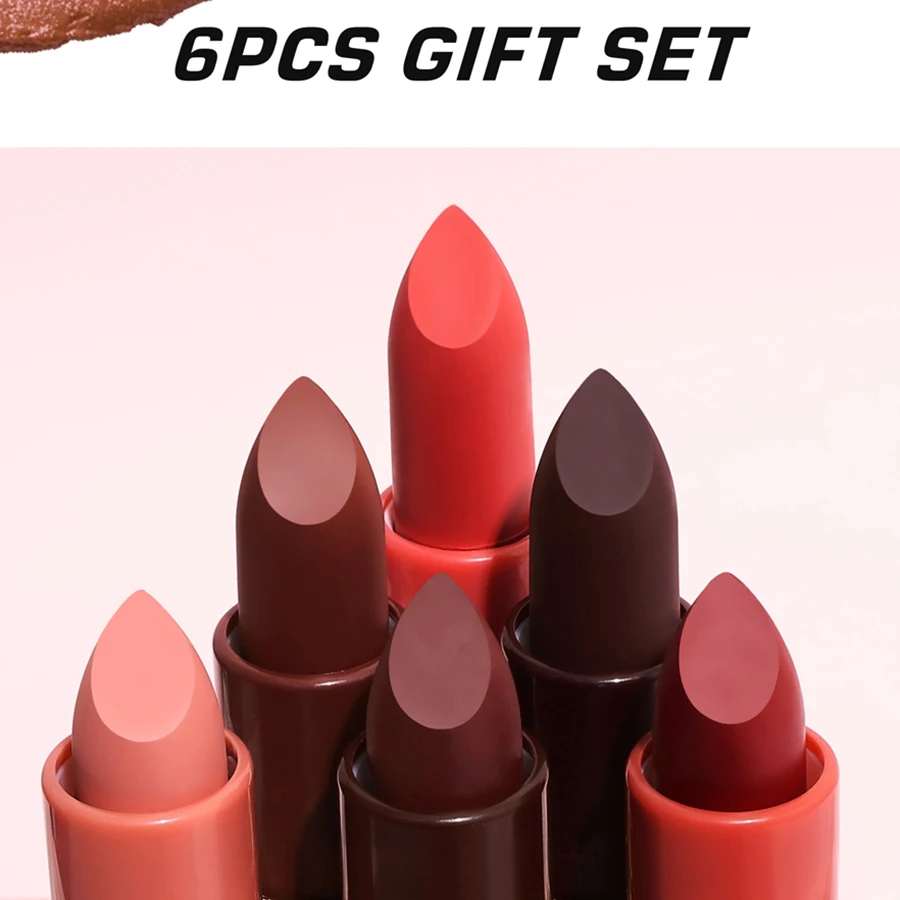 6Pcs Gift Box Velvet Matte Lipstick Kit Lips Makeup Nude Lip Stick Nonstick Cup Waterproof Lipstick Set Foggy Matte Lip Balm