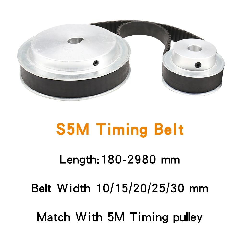 Pulley Belt S5M-940/945/950/960/965/975/980/1000/1025/1040/1045 Transmission Belts Width 10/15/20/25/30 mm For 5M Alloy Pulley