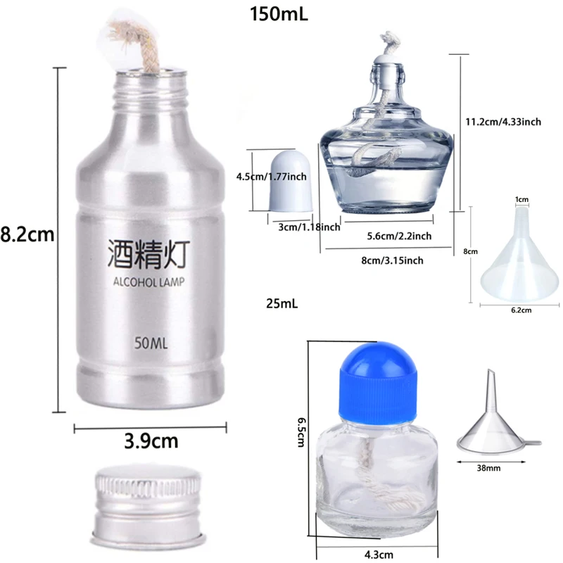 25-150ml Stoves Alcohol Lamp Aluminum Alloy Burner Lamp Chemistry Lab Tool For Outdoor Hiking Liquid Pinic Brand New