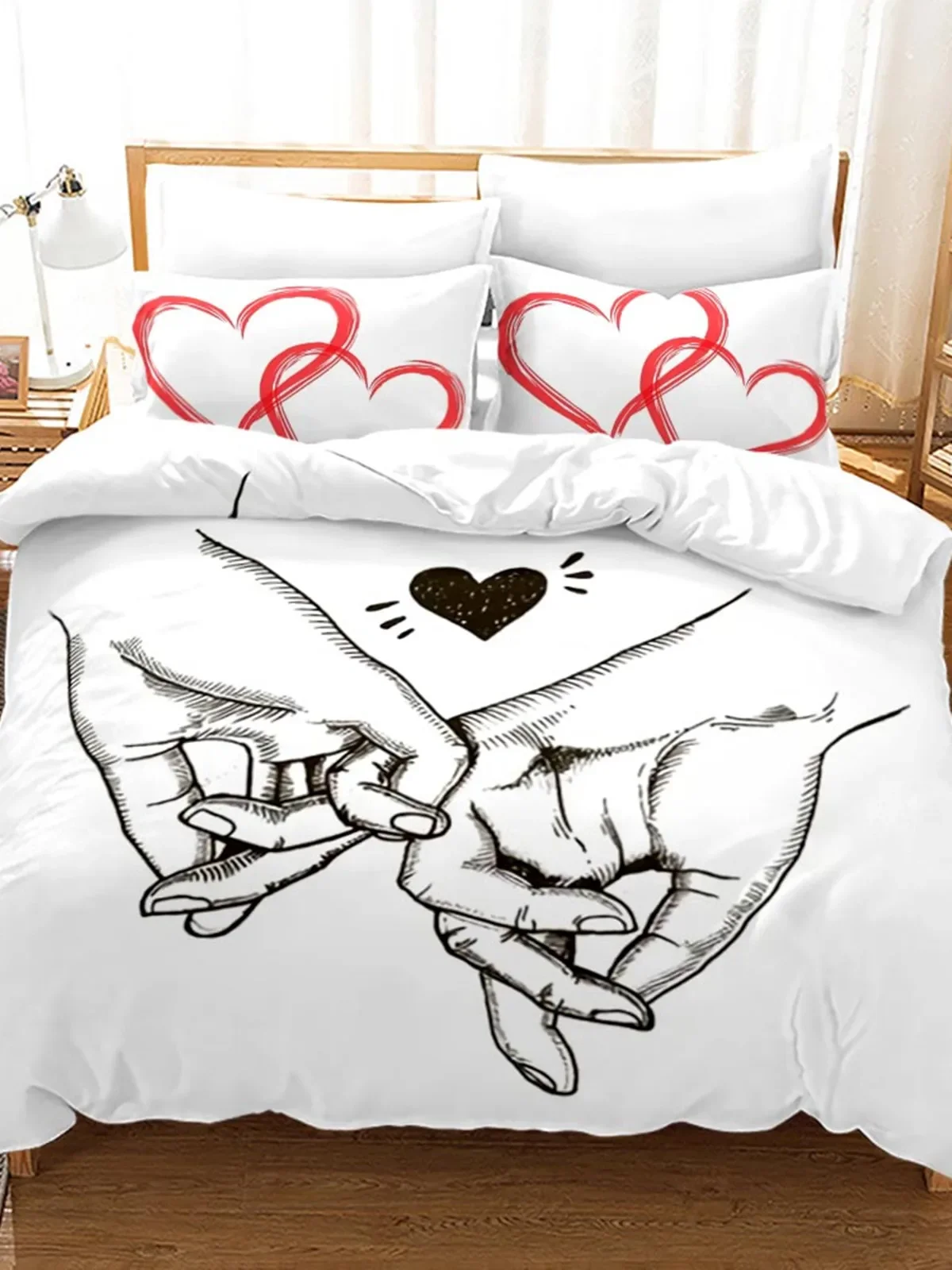 Cartoon Couple Cats Duvet Cover Valentine's Day Theme Decor Romantic Red Love Heart Quilt Cover Valentine's Day Gifts Women Men