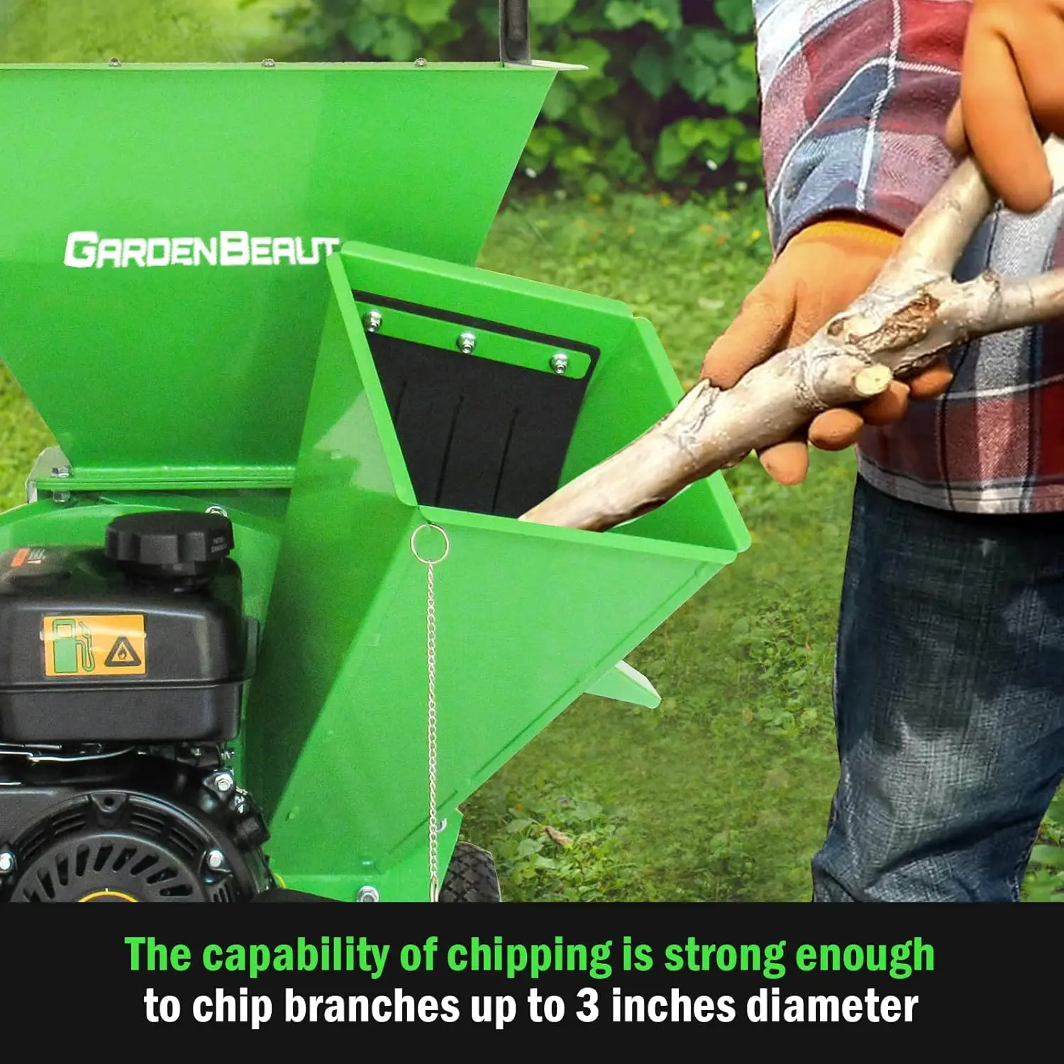 Wood Chipper for Wood Limb Palm Leaves Gas Powered Chipper Shredder Mulcher Max 3 Inch Wood Diameter Capacity