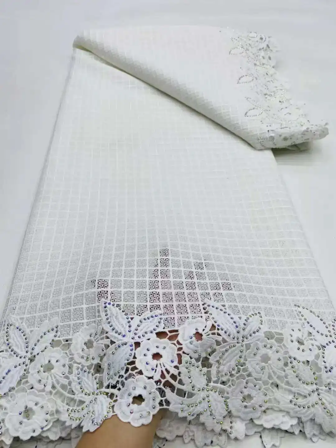 

5 Yards Latest Nigerian Guipure Cord Lace Fabric 2025 High Quality African Sequins Lace Fabric For Bridal Elegant Party Dresses