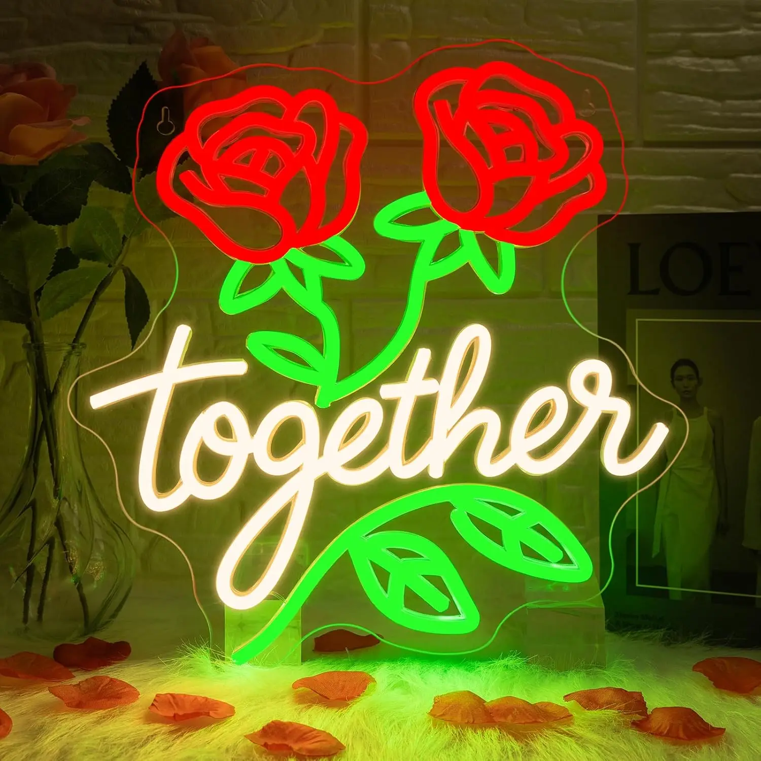 

Romantic Rose Flower Neon Sign USB Powered LED Wall Light for Wedding Anniversary Party Bedroom Home Art Decor Sweet Gift