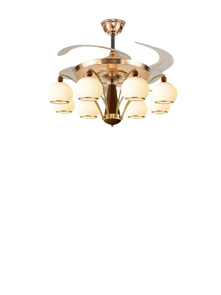 

Medieval living room fan light solid wood retro French ceiling fan light hall restaurant cream wind lamp