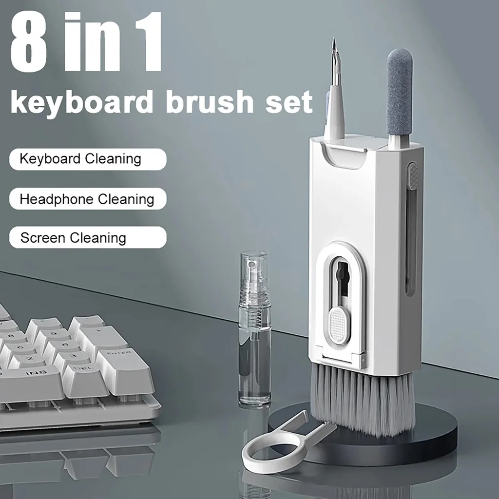 8 in 1 Cleaning Kit Computer Keyboard Cleaner Brush Earphones Cleaning Pen For Headset IPad Phones Cleaning Tools Keycap Puller