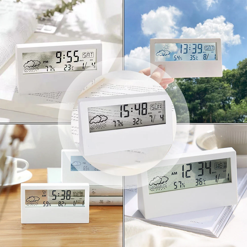 1pc Thermo-Hygrometer Clock Creative Weather Display Electronic Alarm CLock Transparent E-Alarm Clock Thermo-Hygrometer Clock