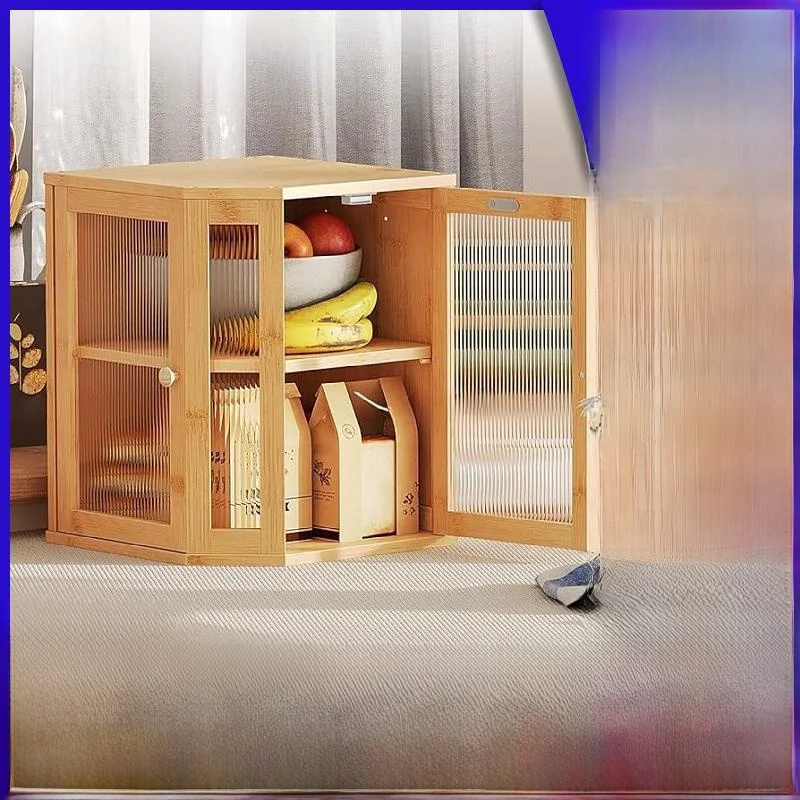 Bamboo Wood Bread Box Kitchen Countertop Corner Food Organizer Storage Box Wave Transparent Door  Wood Bread Box