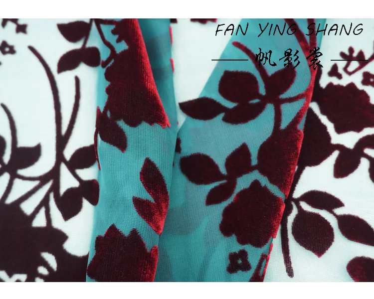 Grüner, weinroter, gebrannter Samtstoff für Kleider, Stoffe zum Nähen, Tissus Couture, Stoffmaterial zum Nähen – Detail 2