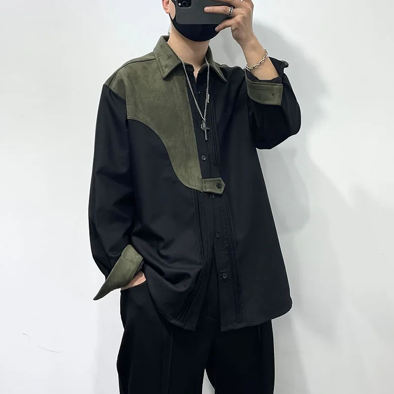 Spring original dark personality irregular splicing loose designer shirt men's Korean version retro shirt tide