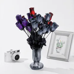 Black Artificial Rose Flower Gothic Style Simulation Flowers Wedding Home Party Fake Flower Decoration DIY Halloween Decor
