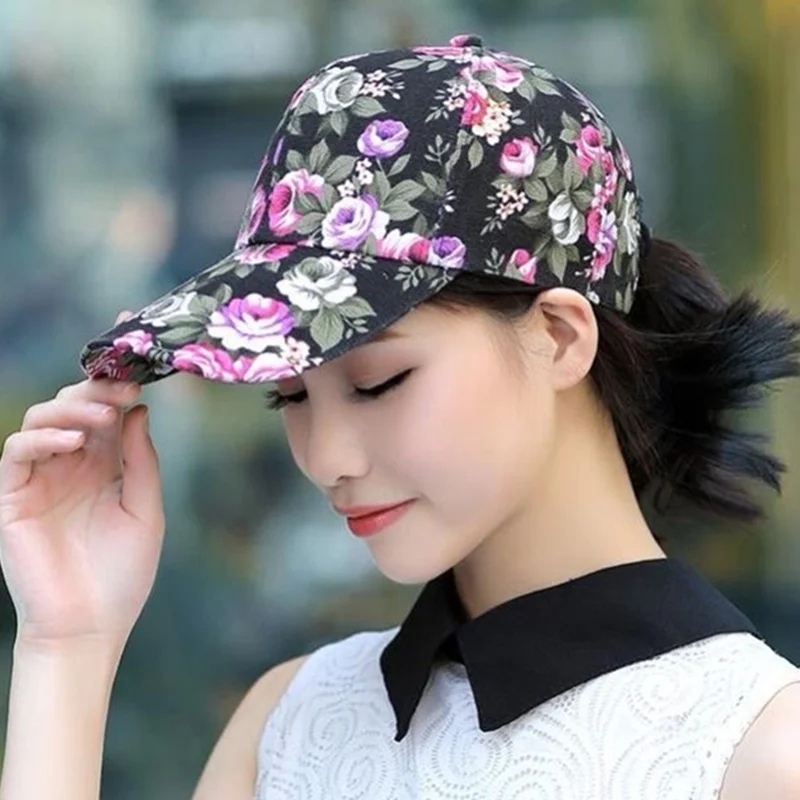 Fashion Women\'s Summer Cap Floral Print Trucker Hat Outdoor Streetwear Cap Female Baseball Cap With Flowers And Plants Design
