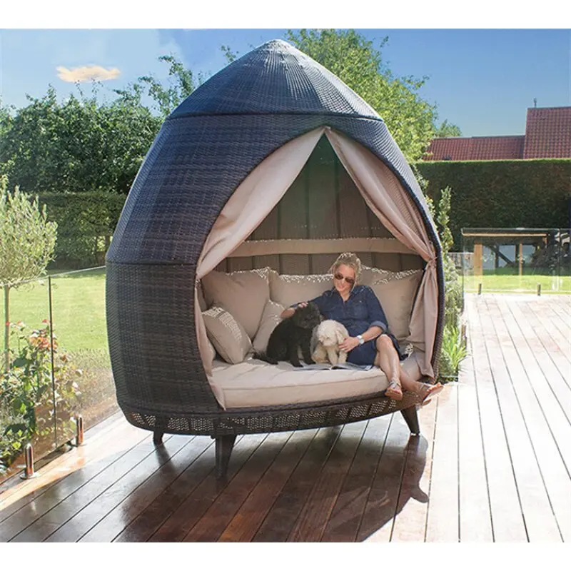 Outdoor round bed, courtyard covered swimming pool bed, leisure bird's nest rattan
