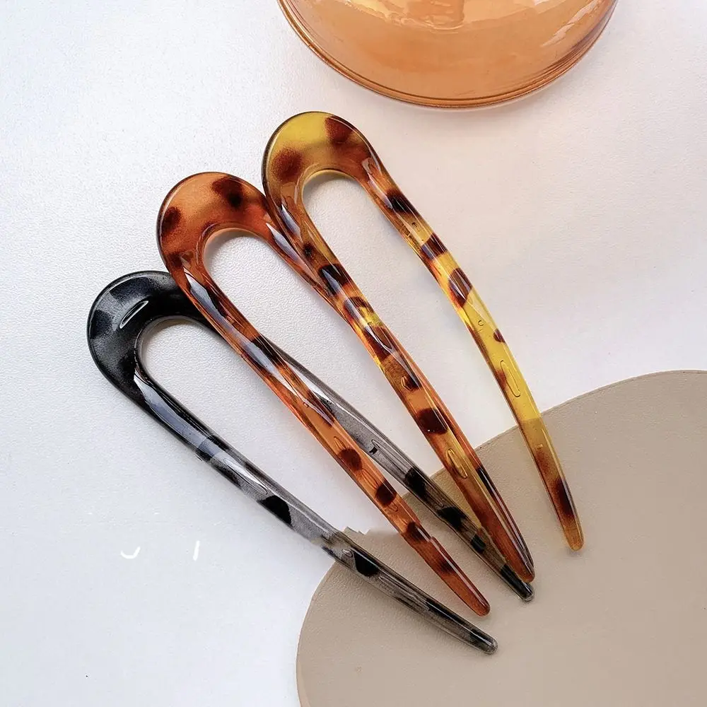 

Hair Bun Maker Headwear Acetic Acid Leopard Print Disk Hair Hair Fork U Shape Hair Stick Korean Style Hairpin Hair Accessories