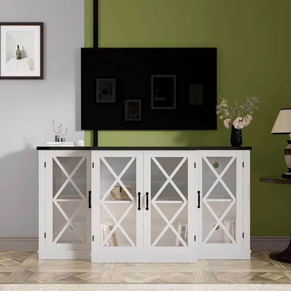 حامل تلفزيون المزرعة 63 بوصة مركز ترفيه مع أبواب الحظيرة وحدة تحكم وسائط خشبية لأجهزة التلفاز حتى 73 بوصة خزانة تخزين