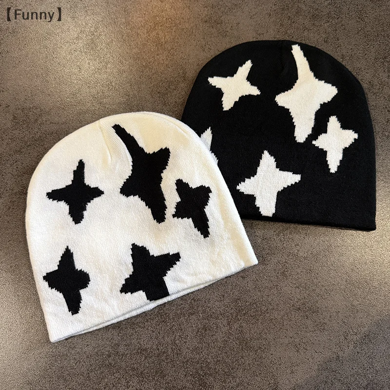 [مضحك] قبعة محبوكة مطبوعة للخريف والشتاء شارع جديد للجنسين دافئ شخصي متعدد الاستخدامات بيني أنيق