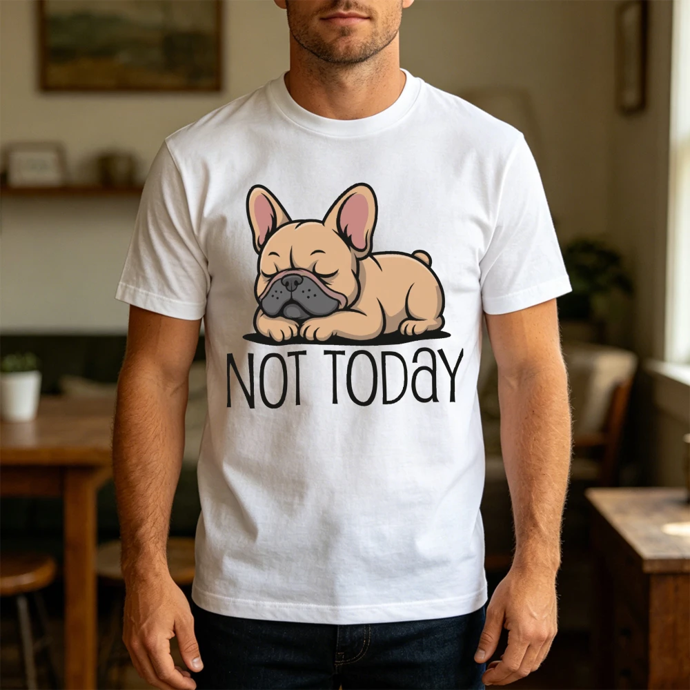 Not Today Lazy French Bulldog Herren-T-Shirt, Sommer-T-Shirt mit schläfrigem Welpen-Meme, lustiger Tier-Stimmungs-Slogan, lässige T-Shirts