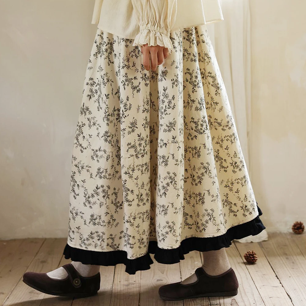

Vintage lace splicing floral skirt high waist design 2025 long skirt new skirt cake korean fashion clothing