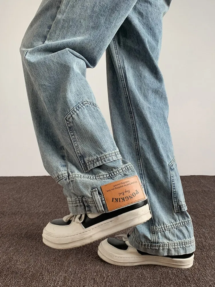 

Мужские джинсы в американском ретро-стиле, свободные, широкие, уличные, повседневные, износостойкие, из тонкого денима, со средней посадкой, на молнии