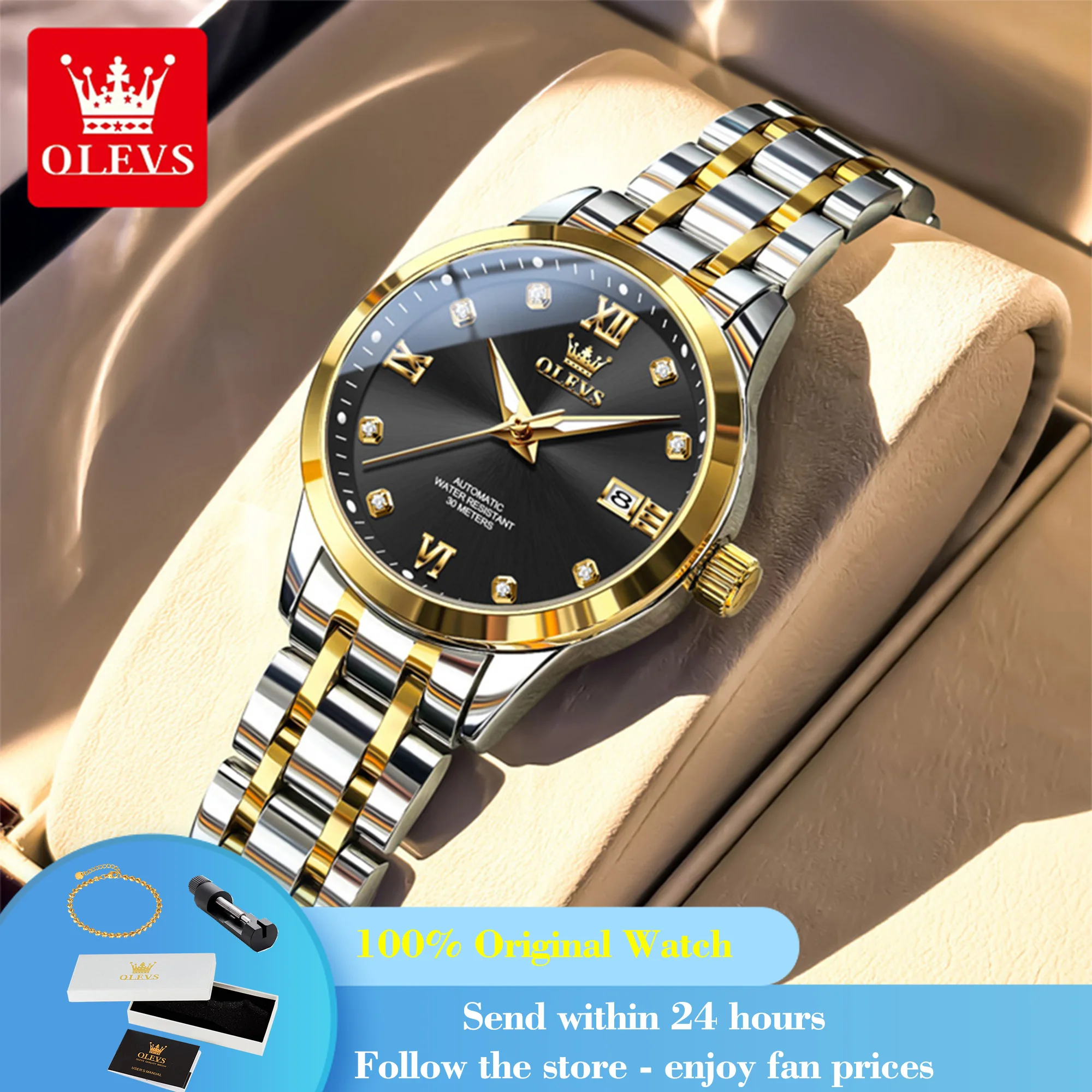 

OLEVS 9946 Automatic Woman Watch Top Brand Luxury Mechanical Watch For Women Calendar Diamond Scale Waterproof Ladies Wristwatch