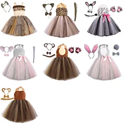 Kids Girls Animal Tutu Dresss Raccoon Costumes for Halloween Role Play Fancy Princess Dress with Headband Party Outfits Set