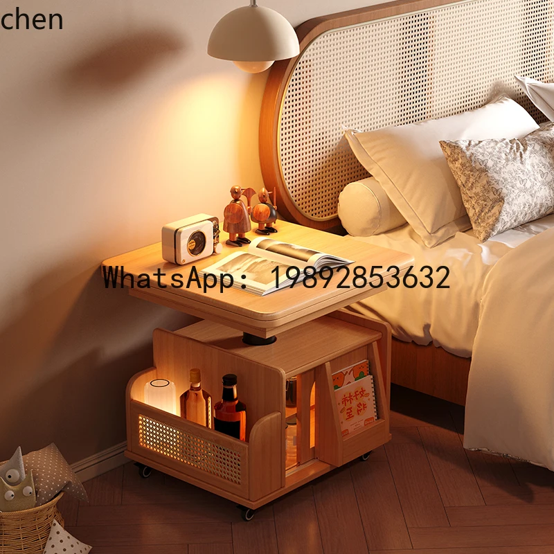 B-1   Adjustable Coffee Table Folding Mobile Cart Solid Wood Tea Table Multi-Functional