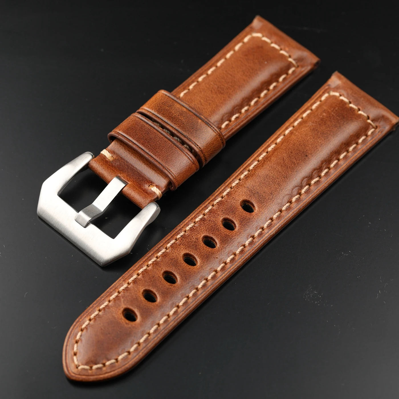 Handgefertigtes braun-gelbes Oberschicht-Rindslederarmband 20 21 22 23 24 26 mm, Vintage-Herrenarmband, echtes Lederarmband