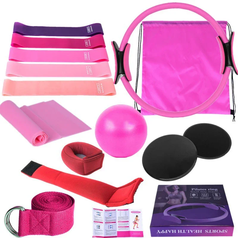 

16 шт., круг для йоги, пилатеса, раздвижная тарелка, мешок с песком, завязка для рук и ног, тренировочный мяч для йоги, затягивающий пояс, спортивный натяжной пояс