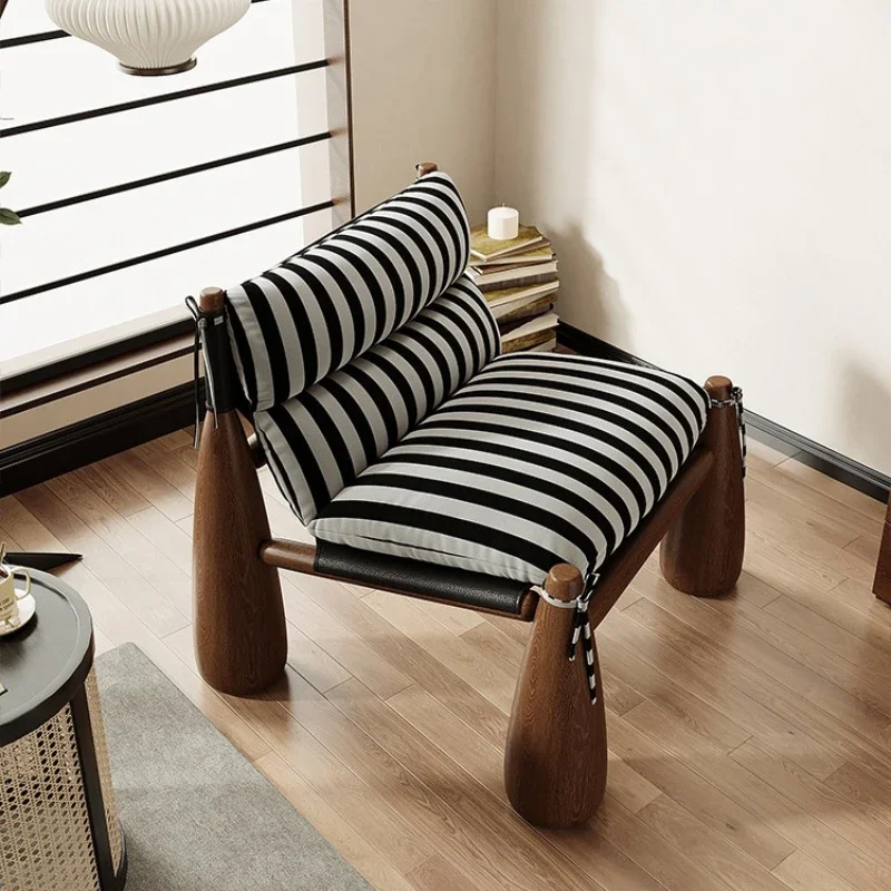 Medieval style solid wood designer baseball chair household living room striped fabric single leisure chair atmosphere